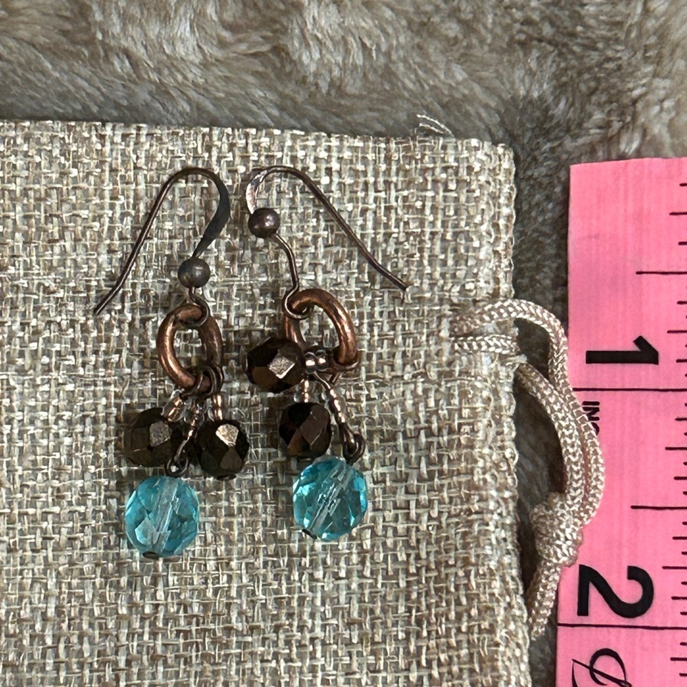 Elegant handmade Aqua Blue and Bronze Dangle Earrings. Light weight